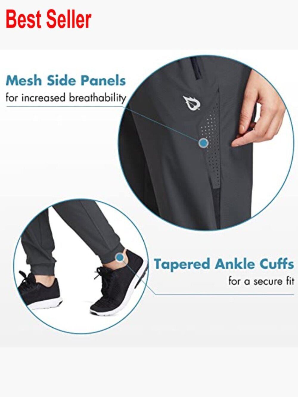 Women's Joggers Quick Dry Lightweight Workout Pants with Zipper Pockets - Picture 5 of 7